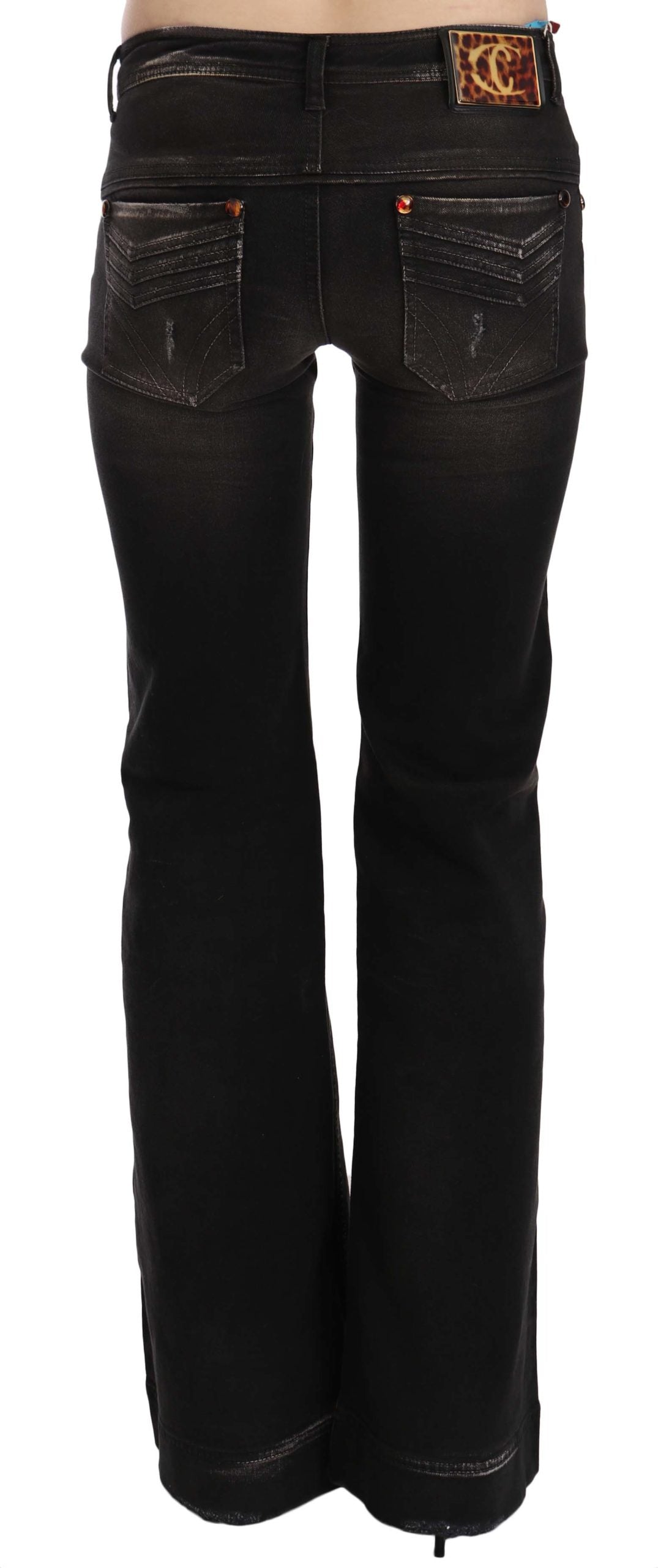 Braun gewaschene, zerrissene Boot Cut Denim Jeans mit niedriger Taille