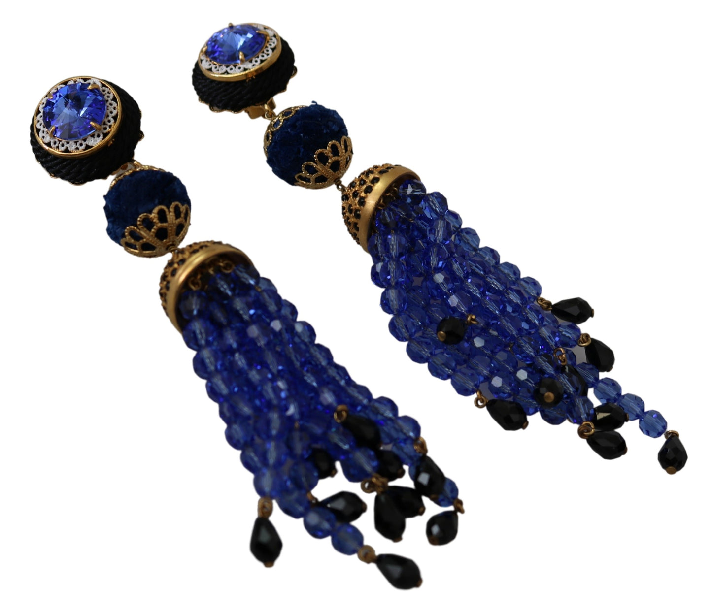 Blaue Kristalle Goldton Tropfen Clip-on Ohrringe baumeln