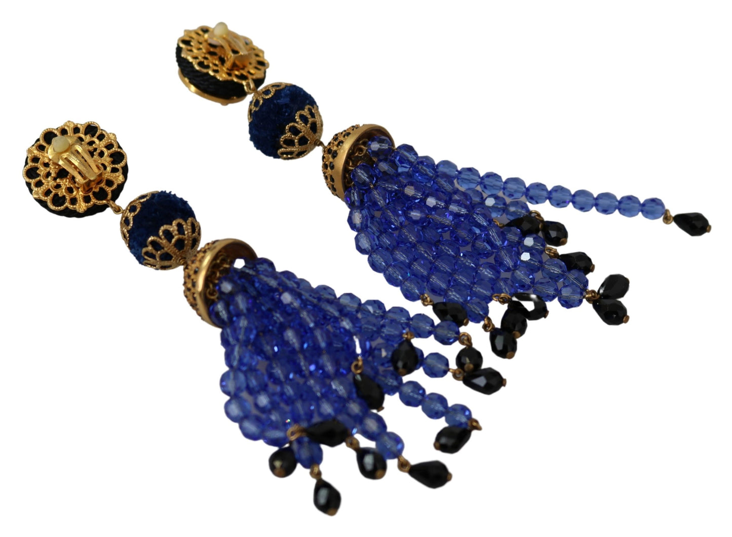 Blaue Kristalle Goldton Tropfen Clip-on Ohrringe baumeln