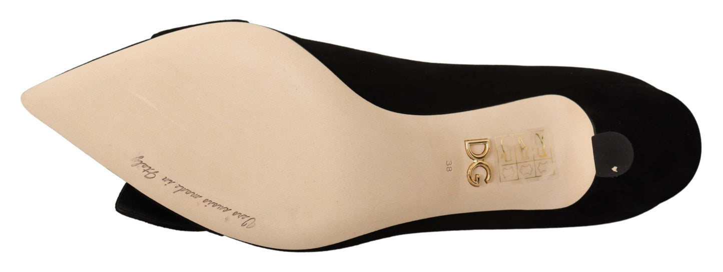 Schwarze Wildleder Kristall Absätze Spitze Pumps