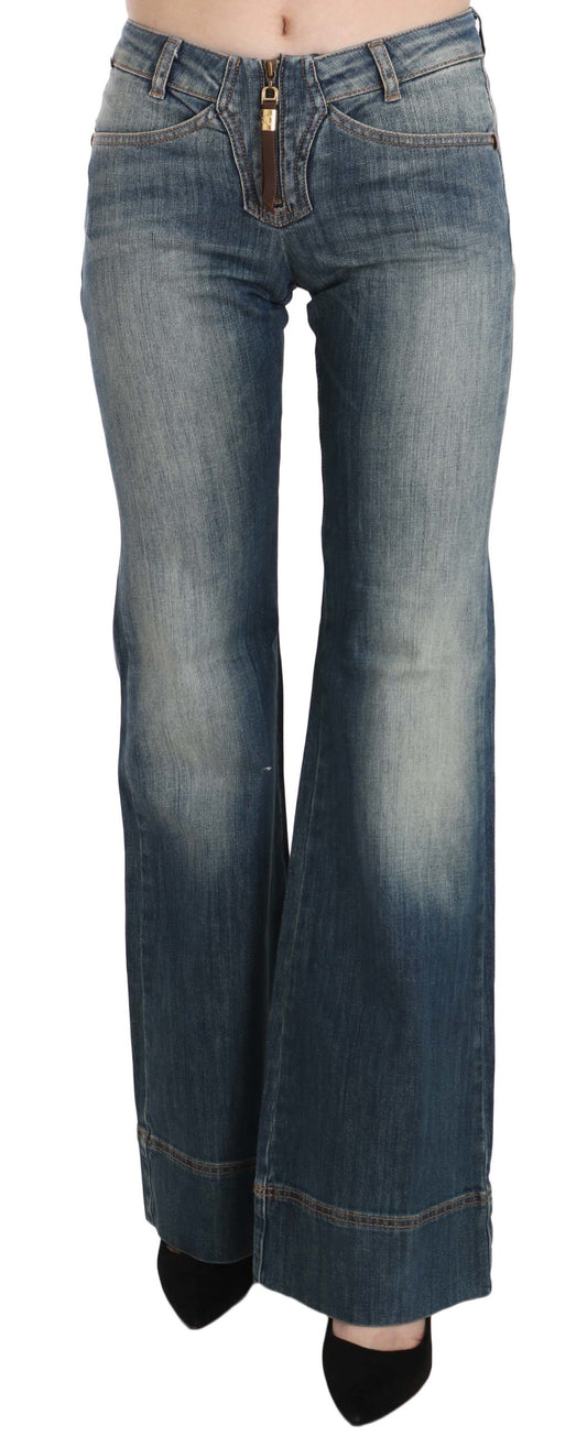 Blaue gewaschene Jeans mit mittlerer Taille und Boot Cut Denim