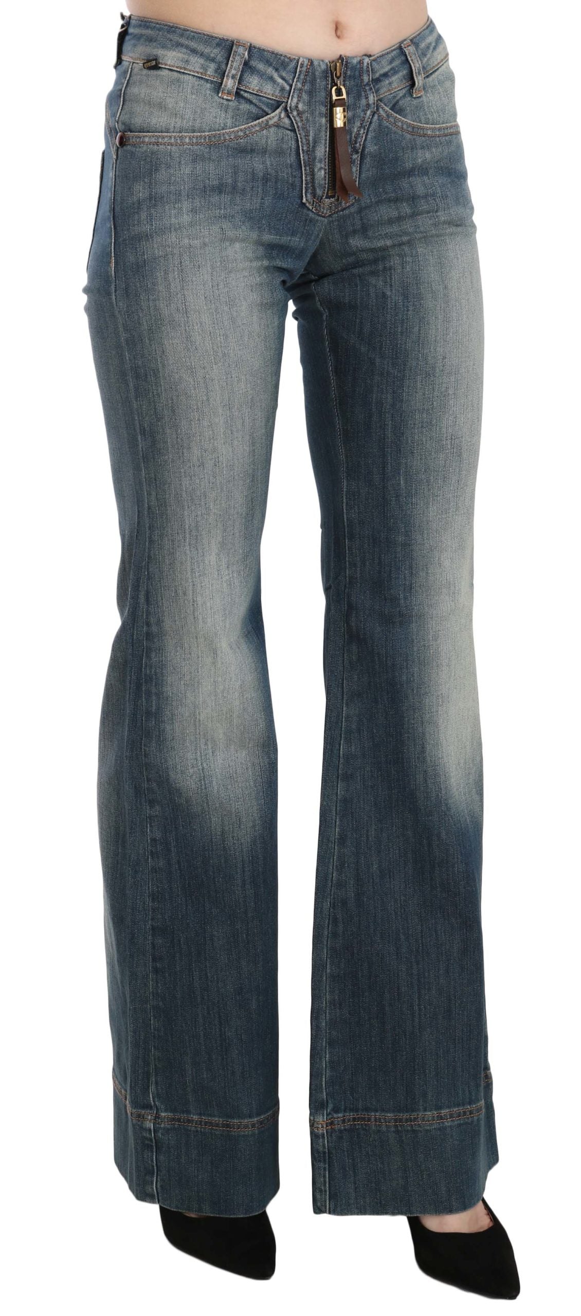 Blaue gewaschene Jeans mit mittlerer Taille und Boot Cut Denim