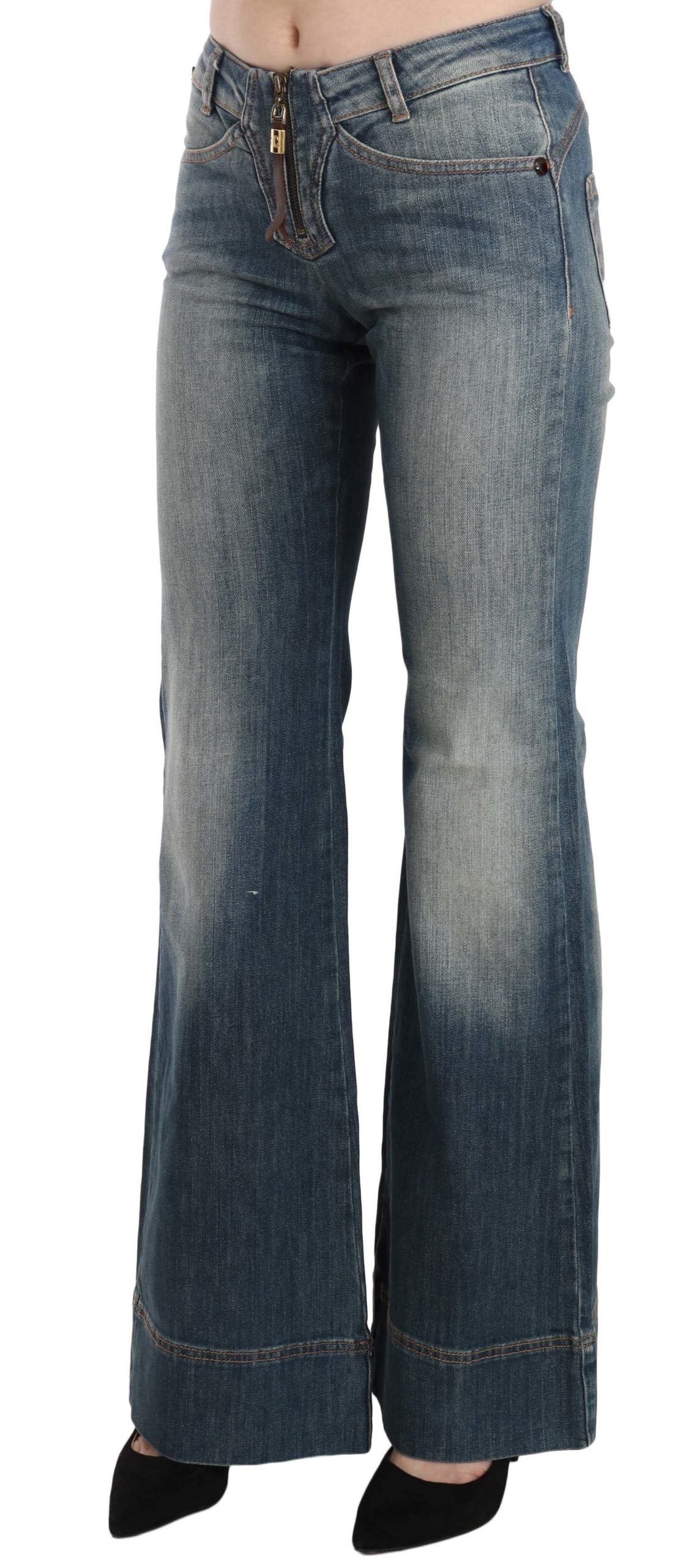 Blaue gewaschene Jeans mit mittlerer Taille und Boot Cut Denim