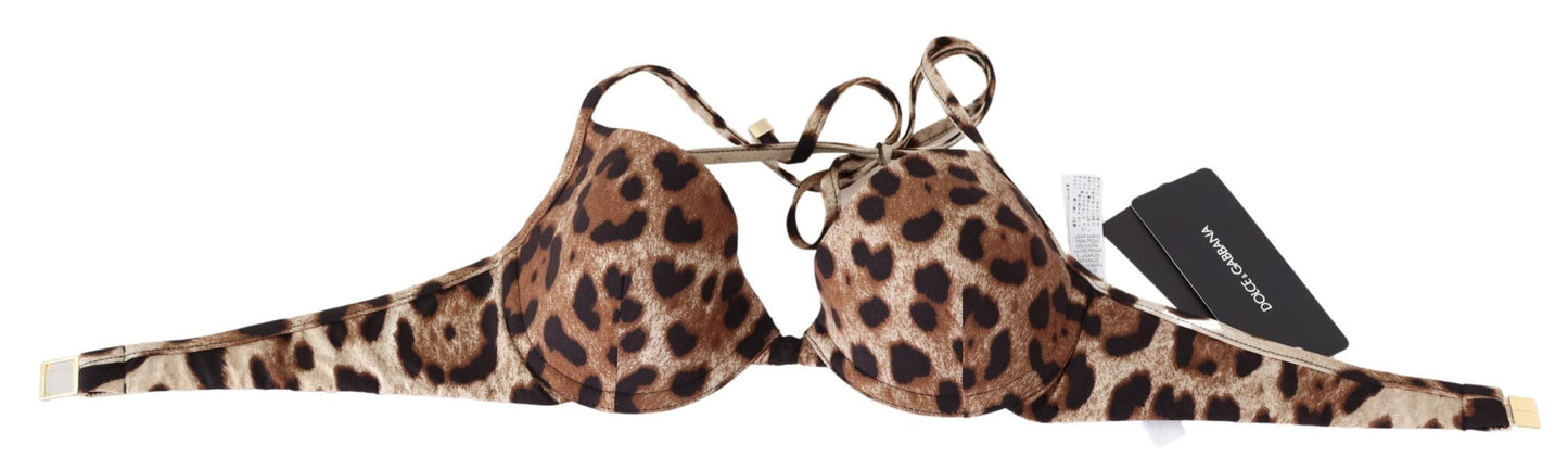 Brauner Leopardenprint Badeanzug Strandbekleidung Bikinioberteile