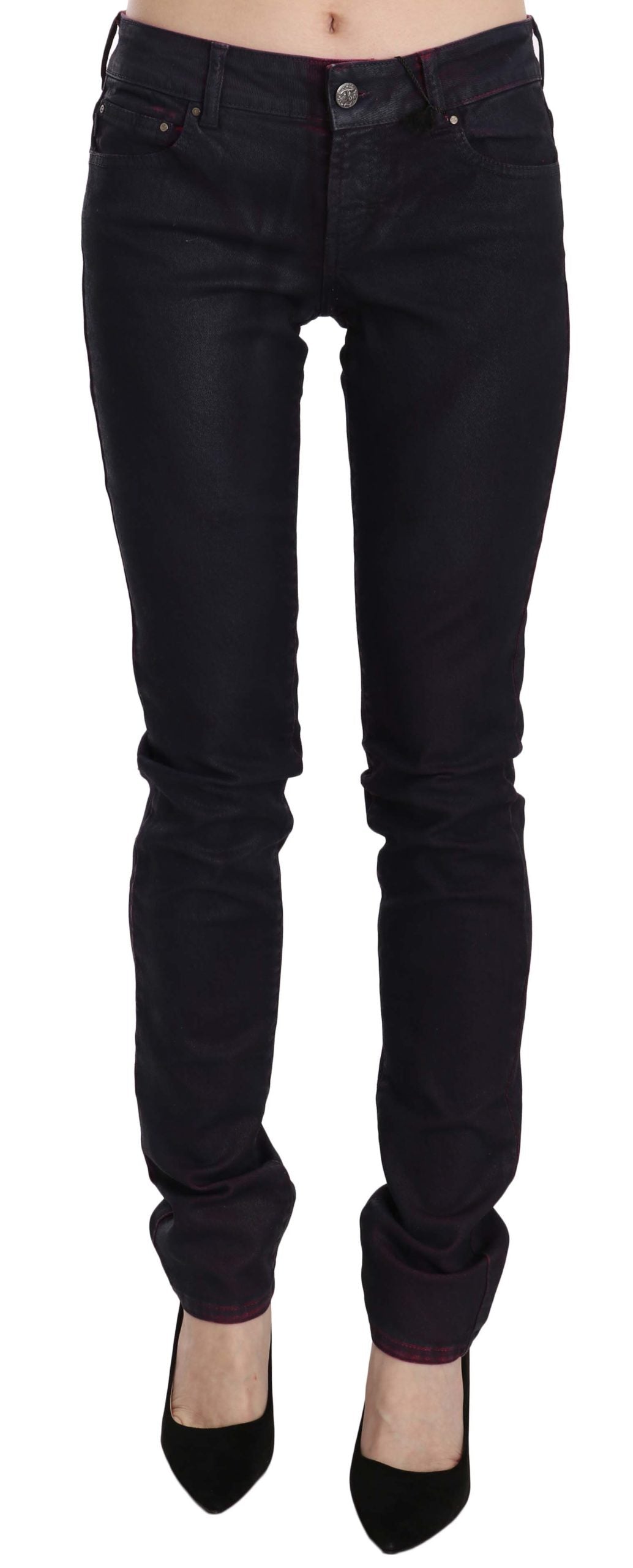 Schwarze Skinny-Denim-Hose aus Baumwolle mit niedriger Taille