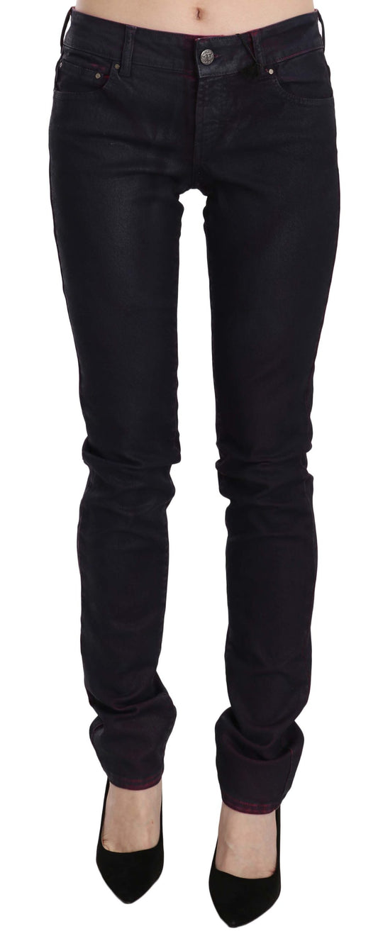 Schwarze Skinny-Denim-Hose aus Baumwolle mit niedriger Taille