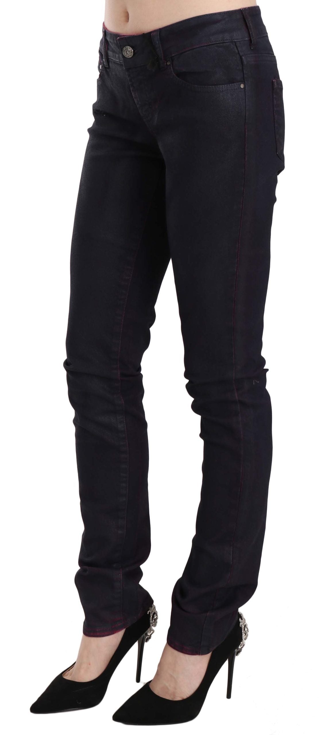 Schwarze Skinny-Denim-Hose aus Baumwolle mit niedriger Taille