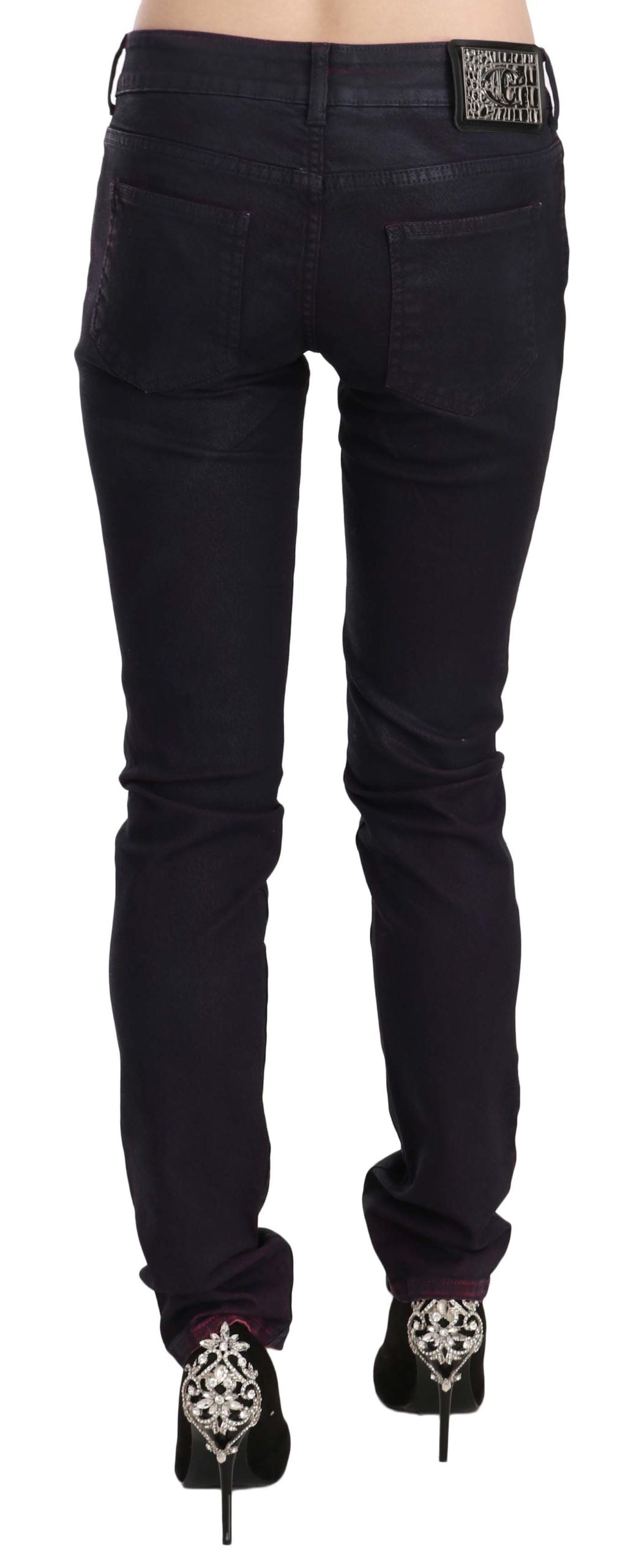 Schwarze Skinny-Denim-Hose aus Baumwolle mit niedriger Taille