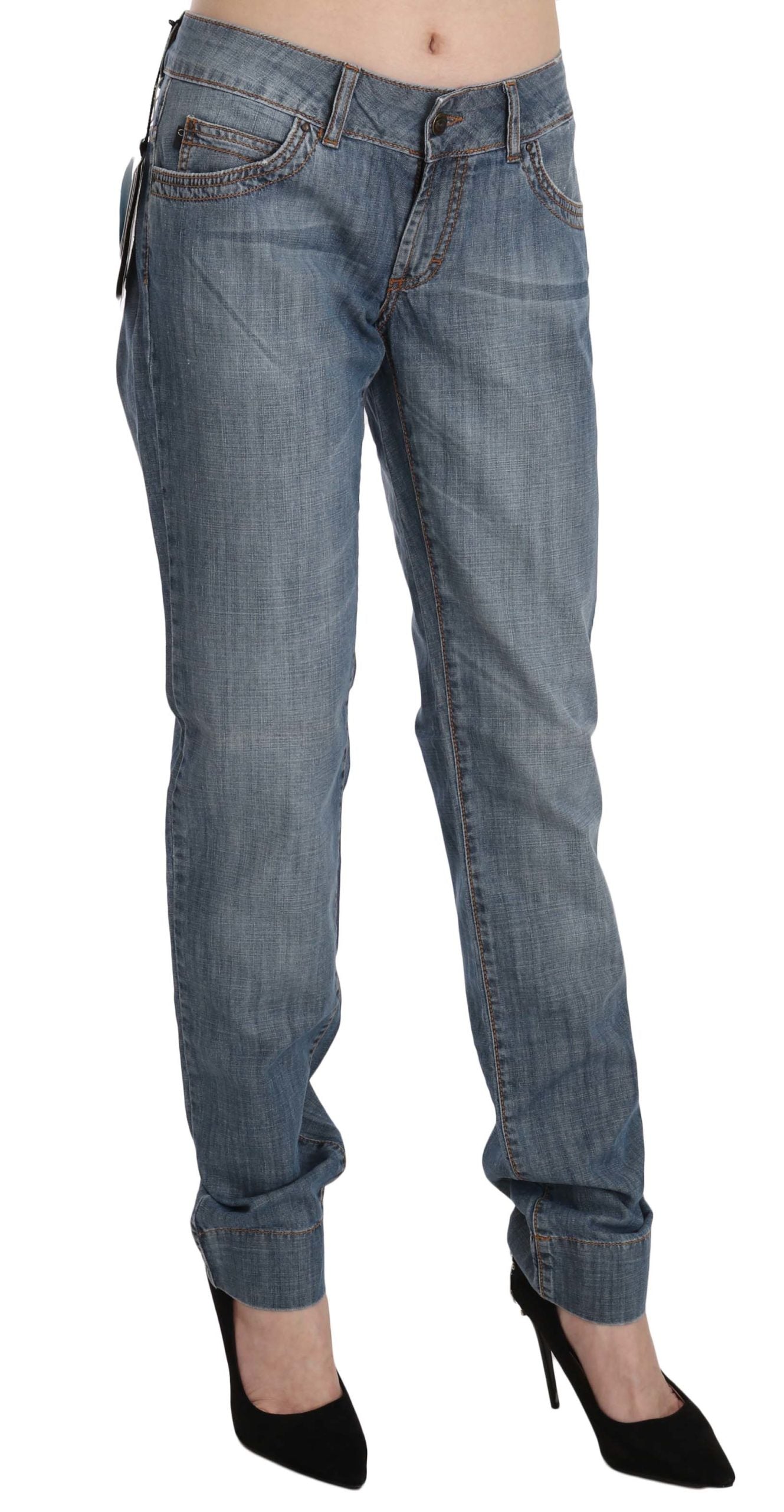 Blaue, gewaschene Baumwolle, niedrige Taille, Slim Fit Denim Hose