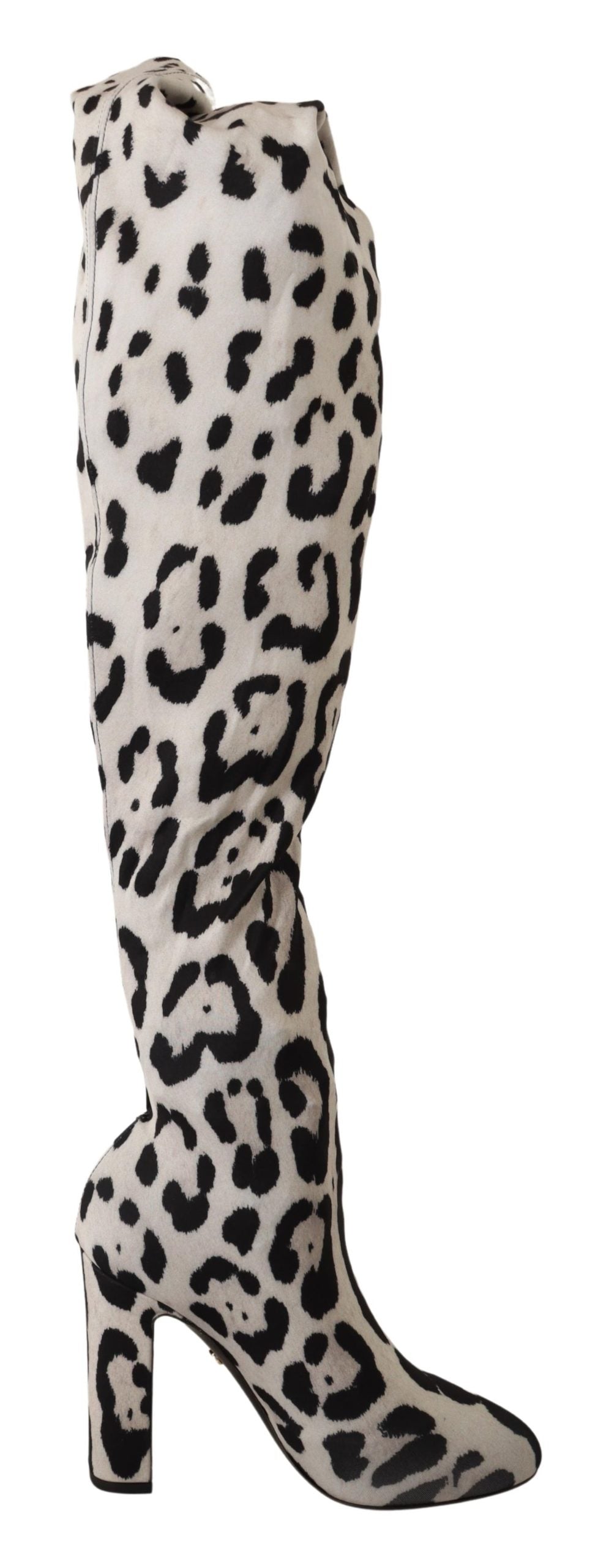 Weiß Schwarz Leopard Stretch Langstiefel