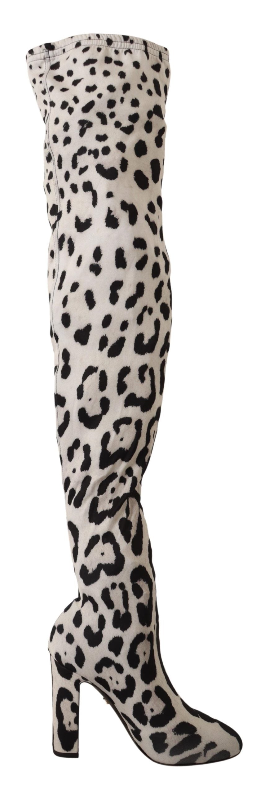 Weiß Schwarz Leopard Stretch Langstiefel