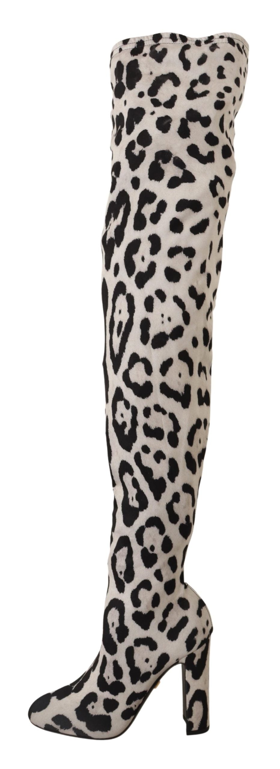 Weiß Schwarz Leopard Stretch Langstiefel