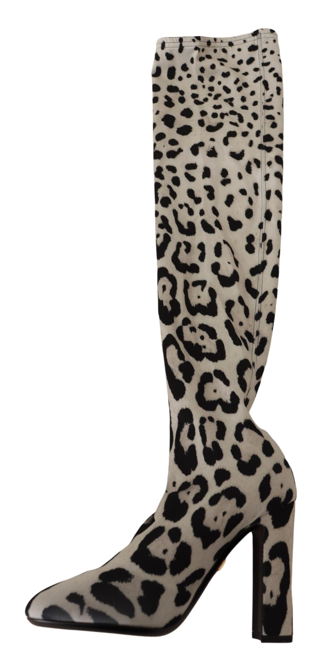 Weiß Schwarz Leopard Stretch Langstiefel