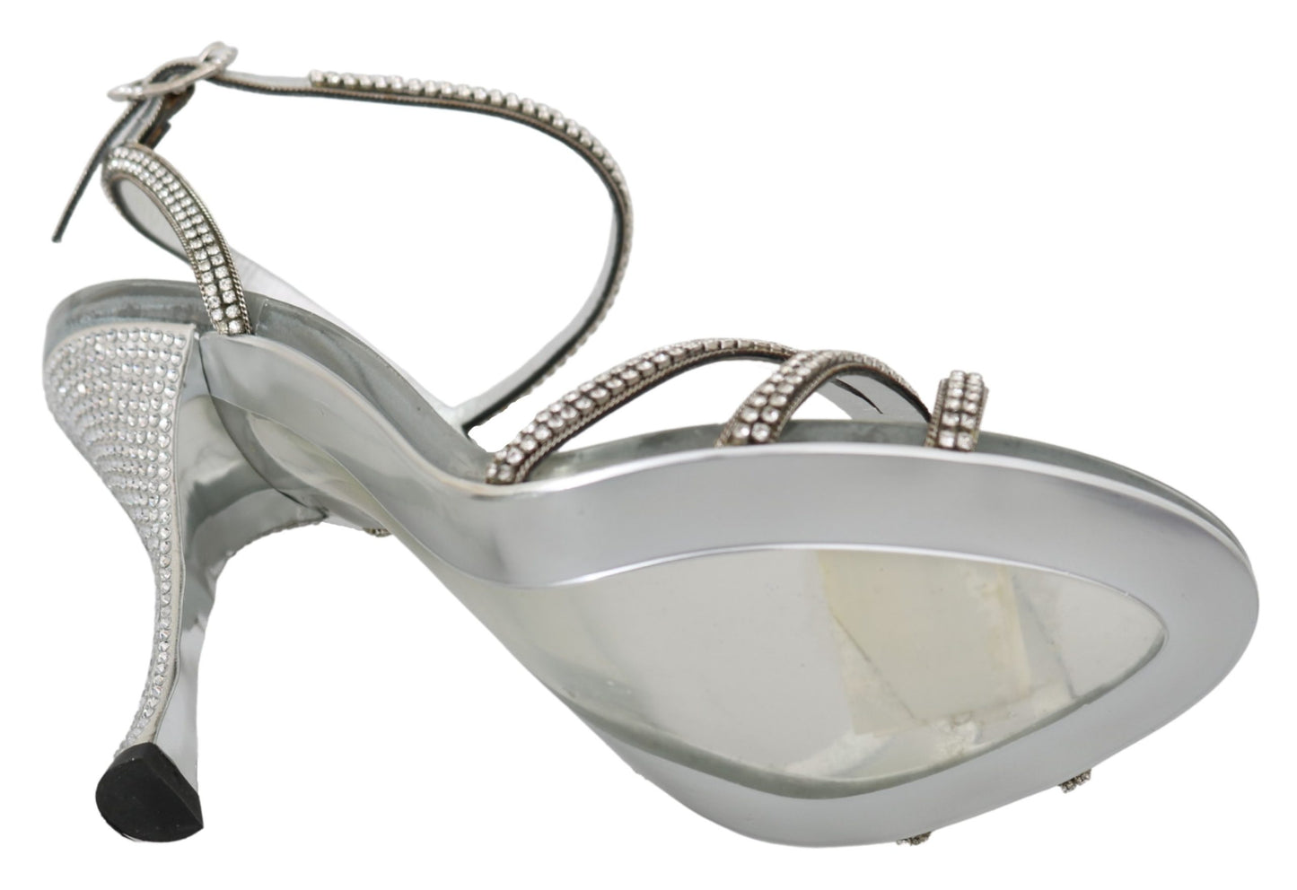 Silberne Kristall-Knöchelriemen-Sandalen Schuhe