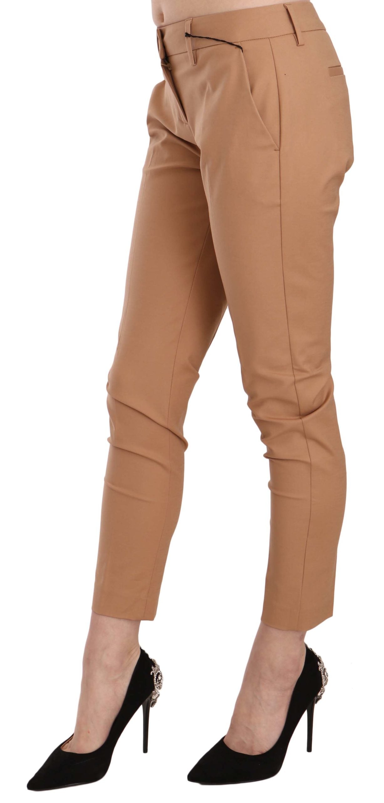 Beige Mittlere Taille Baumwolle Skinny Kleid Hose Hose