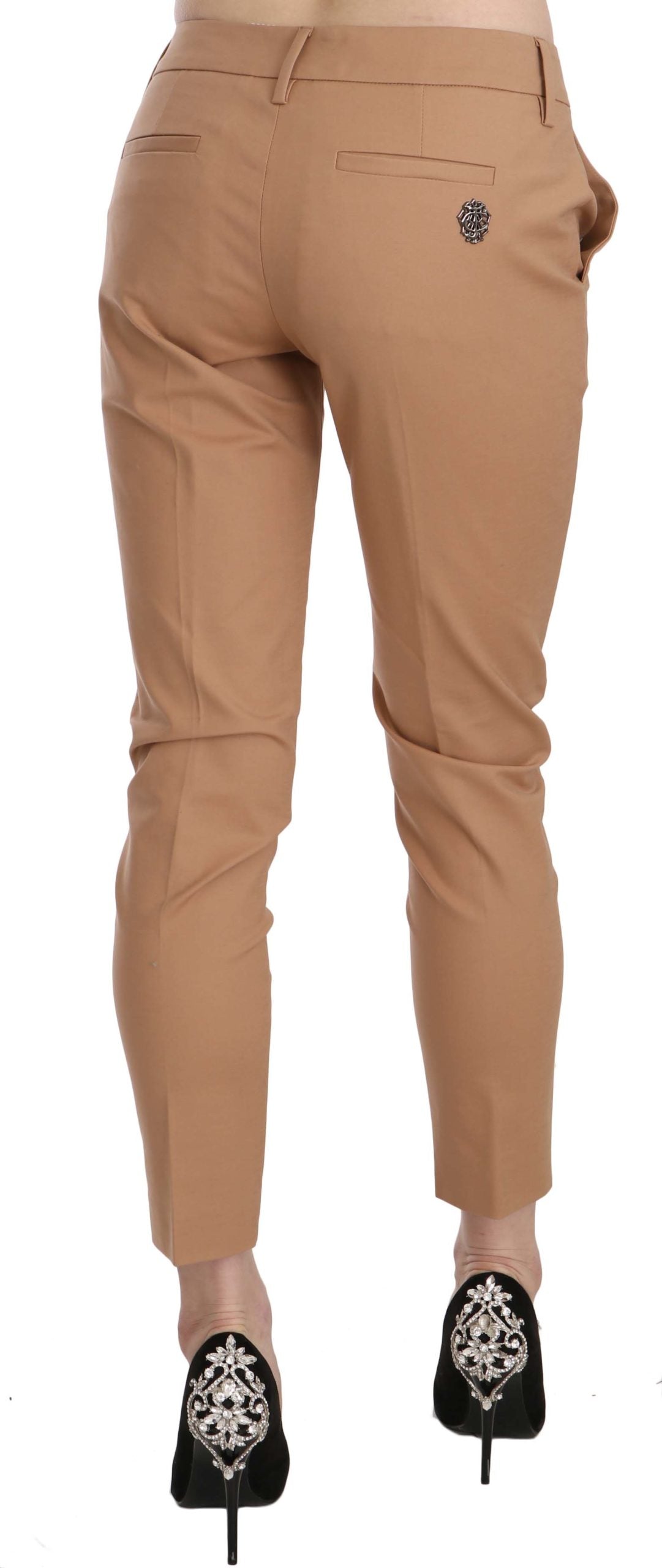 Beige Mittlere Taille Baumwolle Skinny Kleid Hose Hose