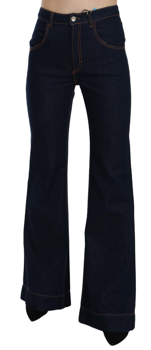 Blaue Boot Cut Denim-Hose aus Baumwolle mit hoher Taille