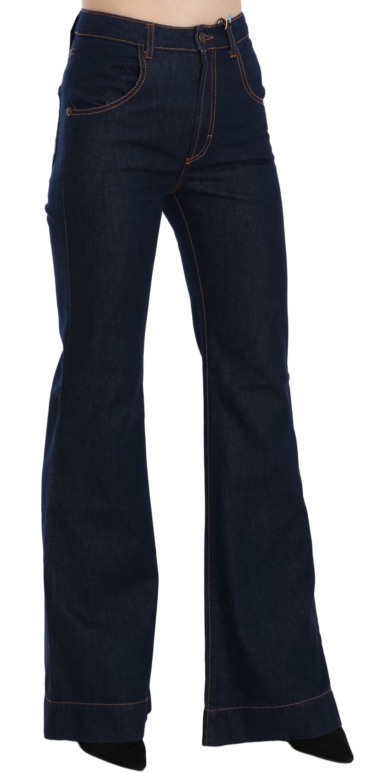 Blaue Boot Cut Denim-Hose aus Baumwolle mit hoher Taille