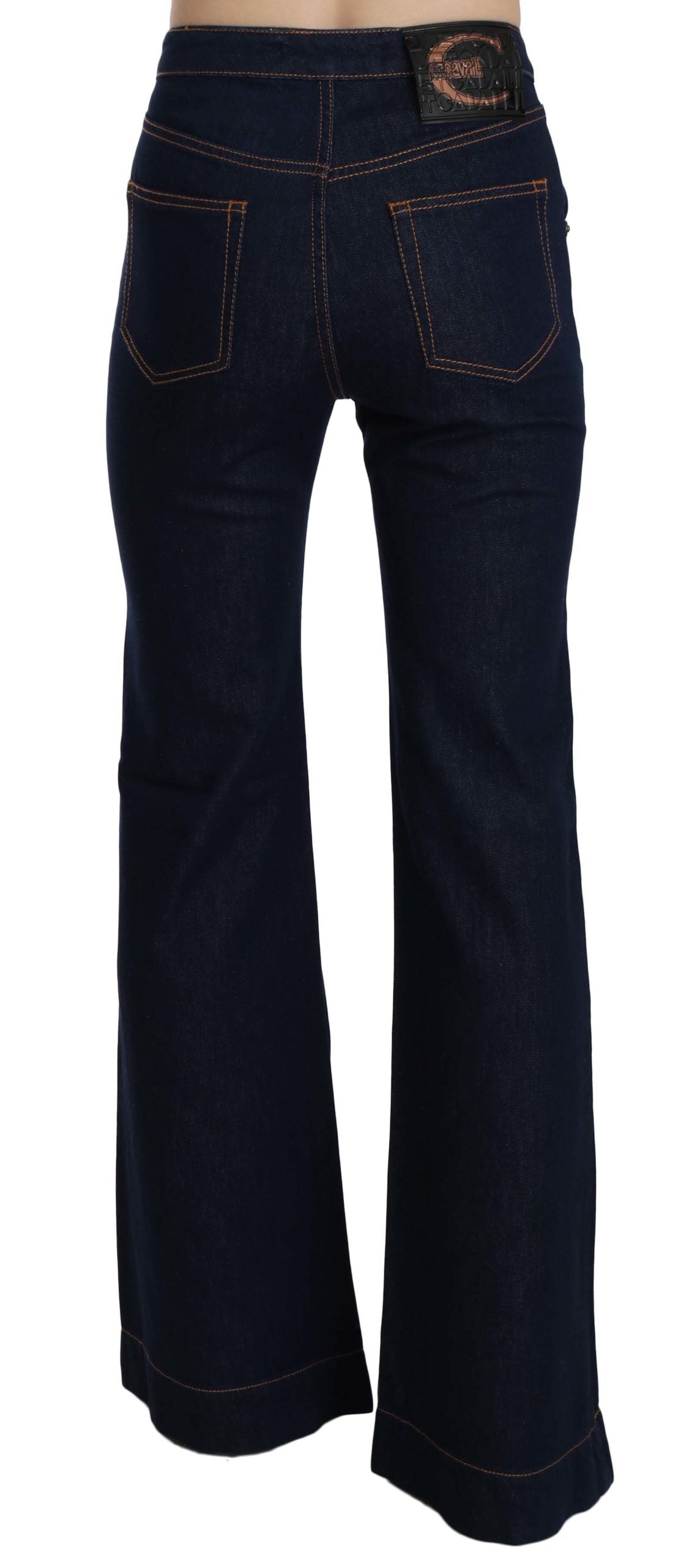 Blaue Boot Cut Denim-Hose aus Baumwolle mit hoher Taille