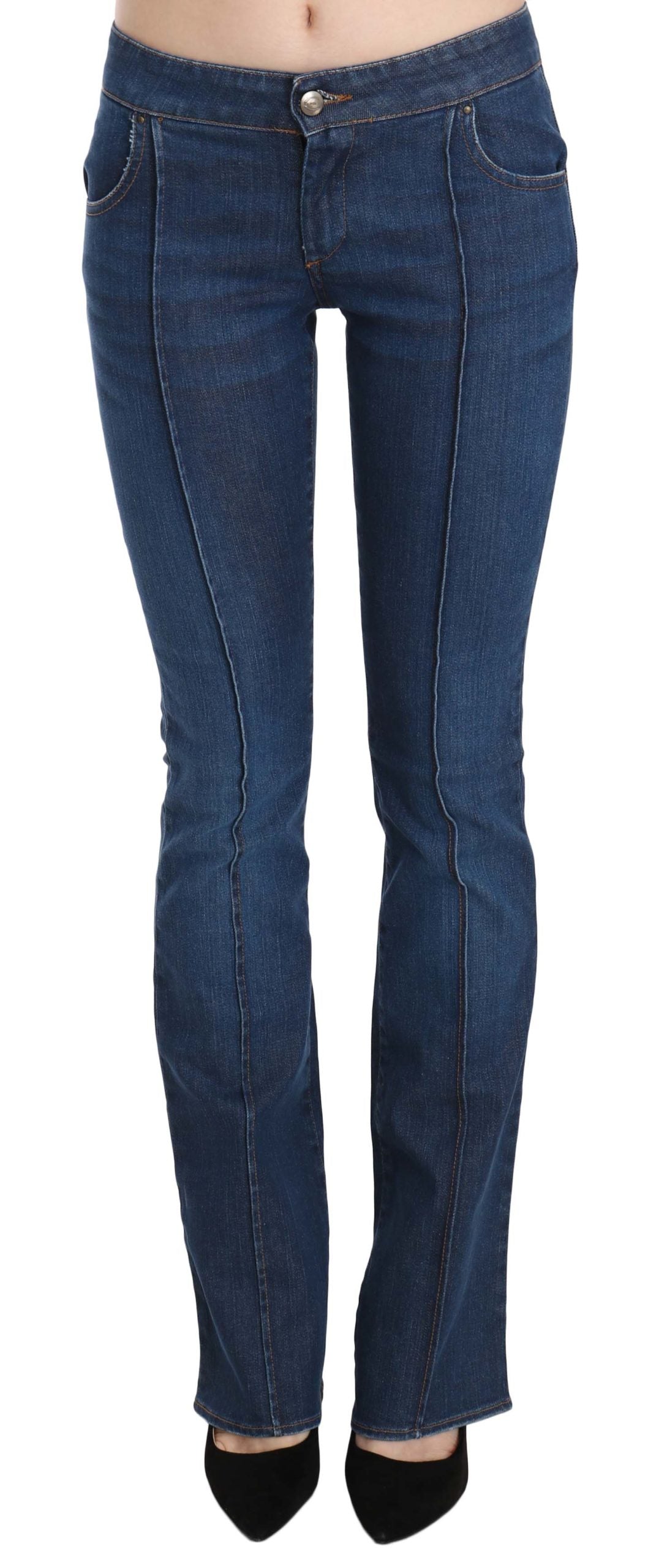 Blaue Boot Cut Denim-Hose mit niedriger Taille Jeans