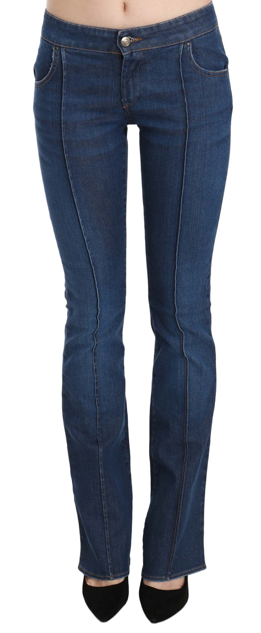 Blaue Boot Cut Denim-Hose mit niedriger Taille Jeans