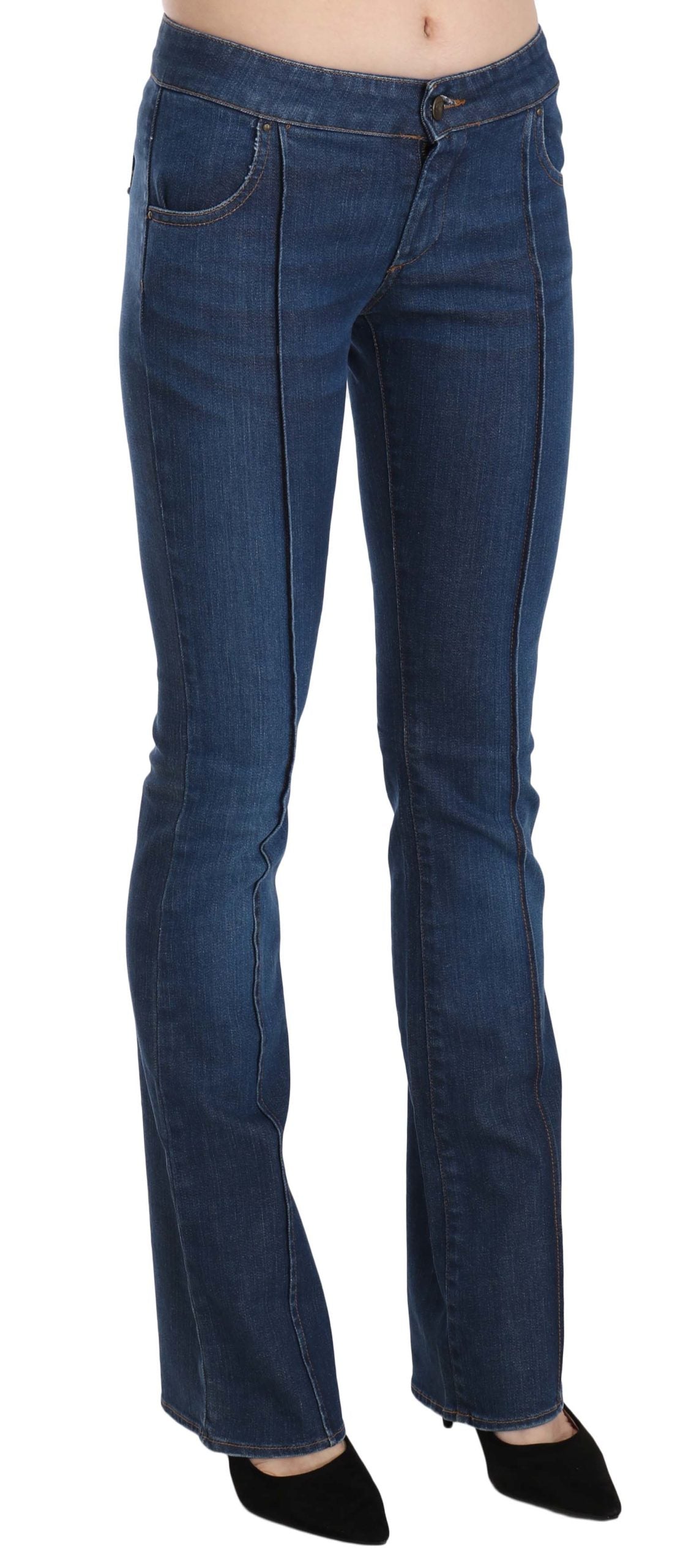 Blaue Boot Cut Denim-Hose mit niedriger Taille Jeans
