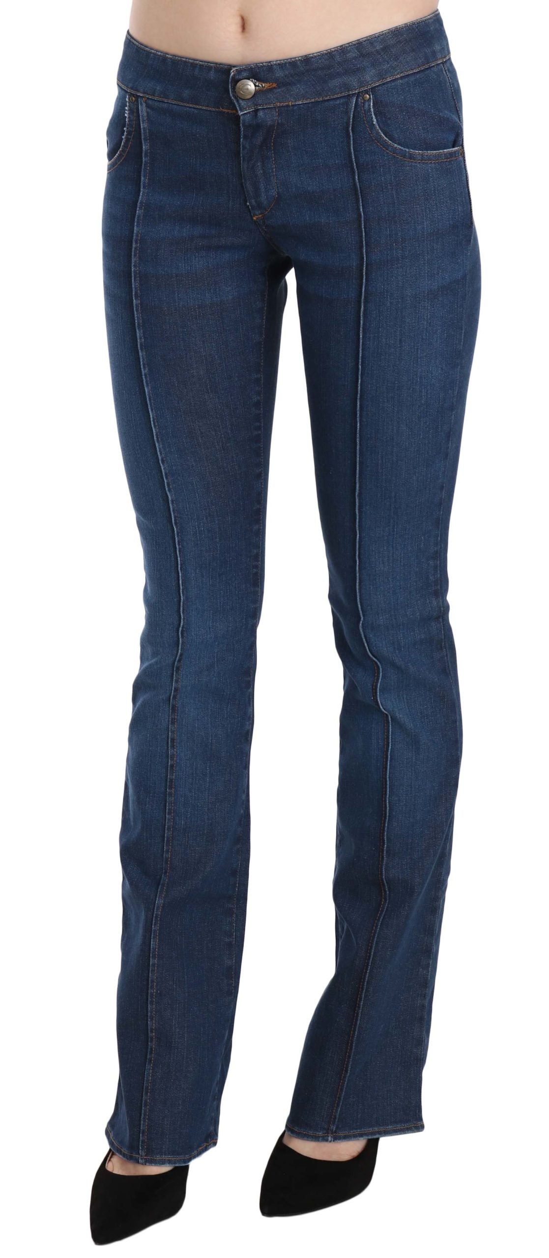 Blaue Boot Cut Denim-Hose mit niedriger Taille Jeans