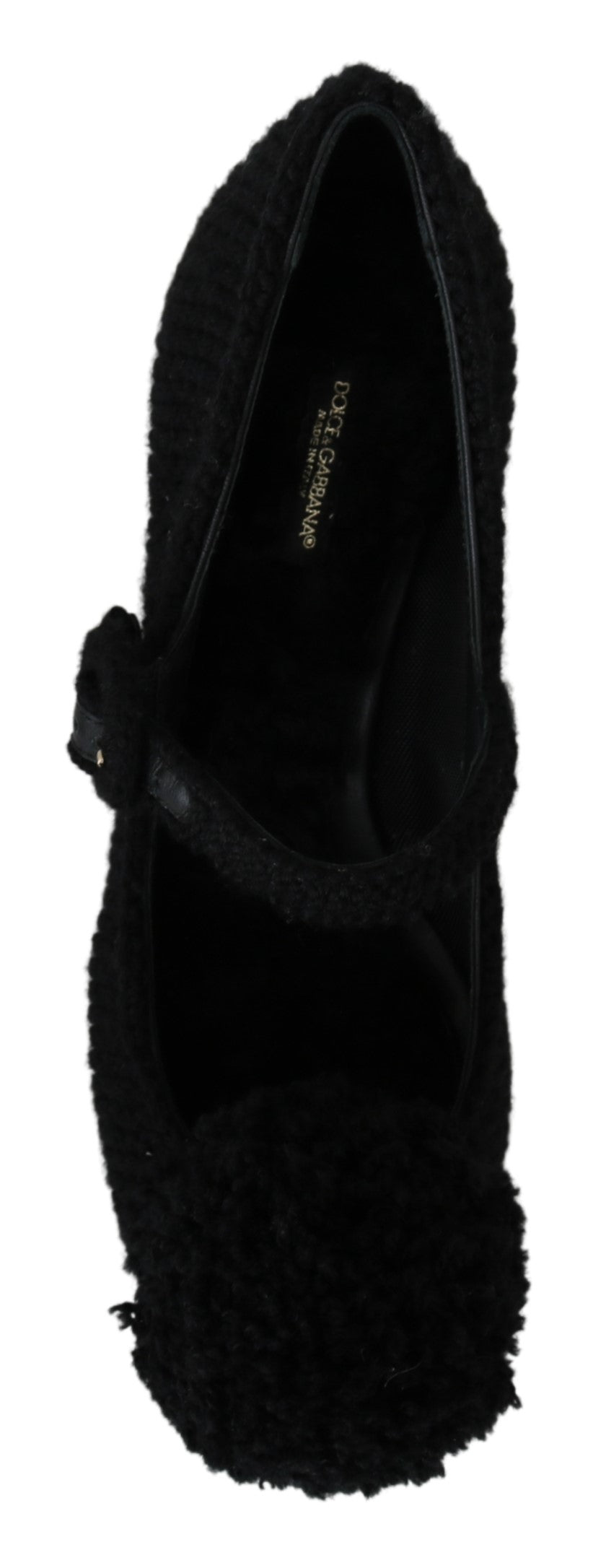 Schwarze Wolle Pom Pom Block Mary Jane Schuhe