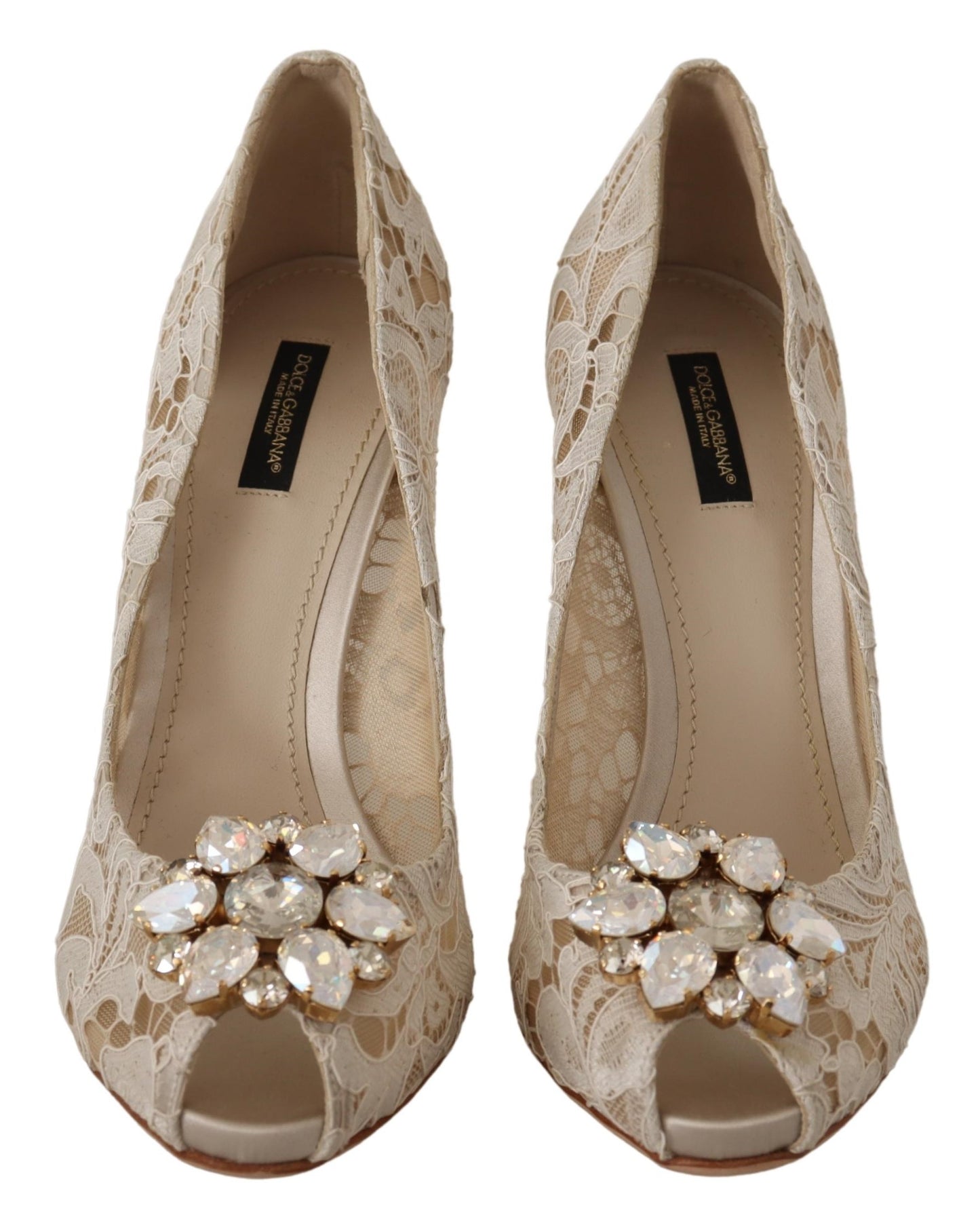 Beige Taormina Spitze Kristalle Pumps Schuhe