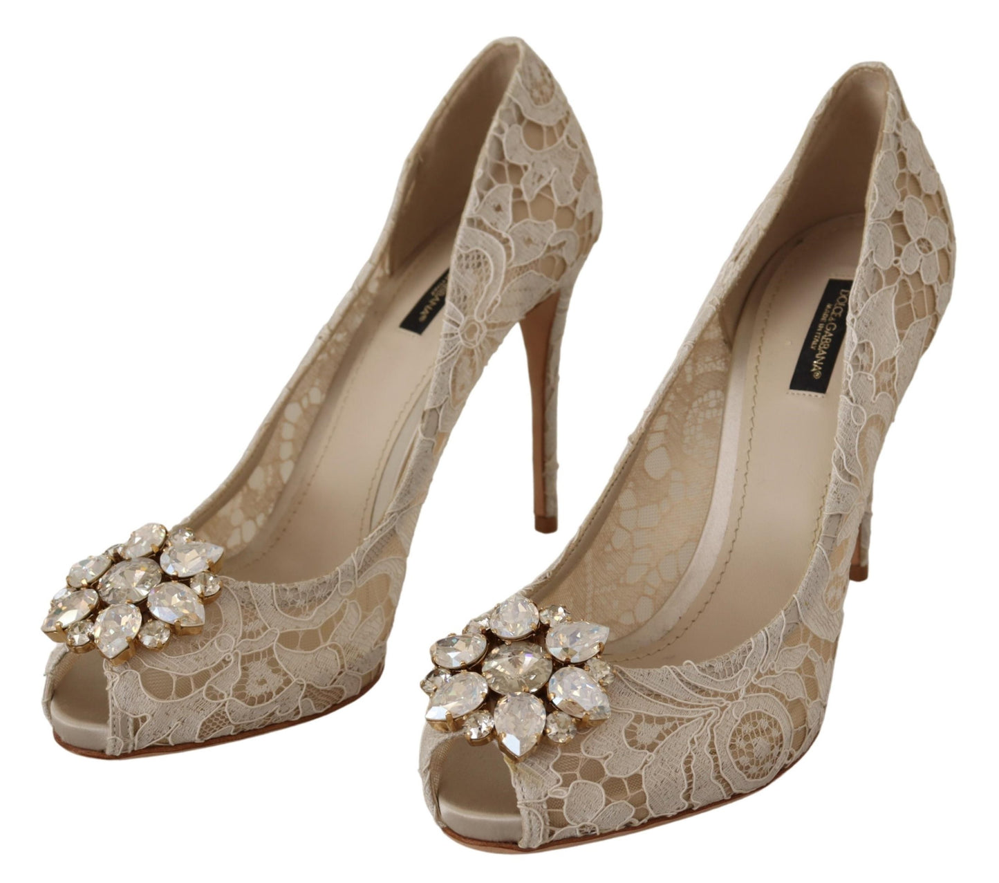 Beige Taormina Spitze Kristalle Pumps Schuhe