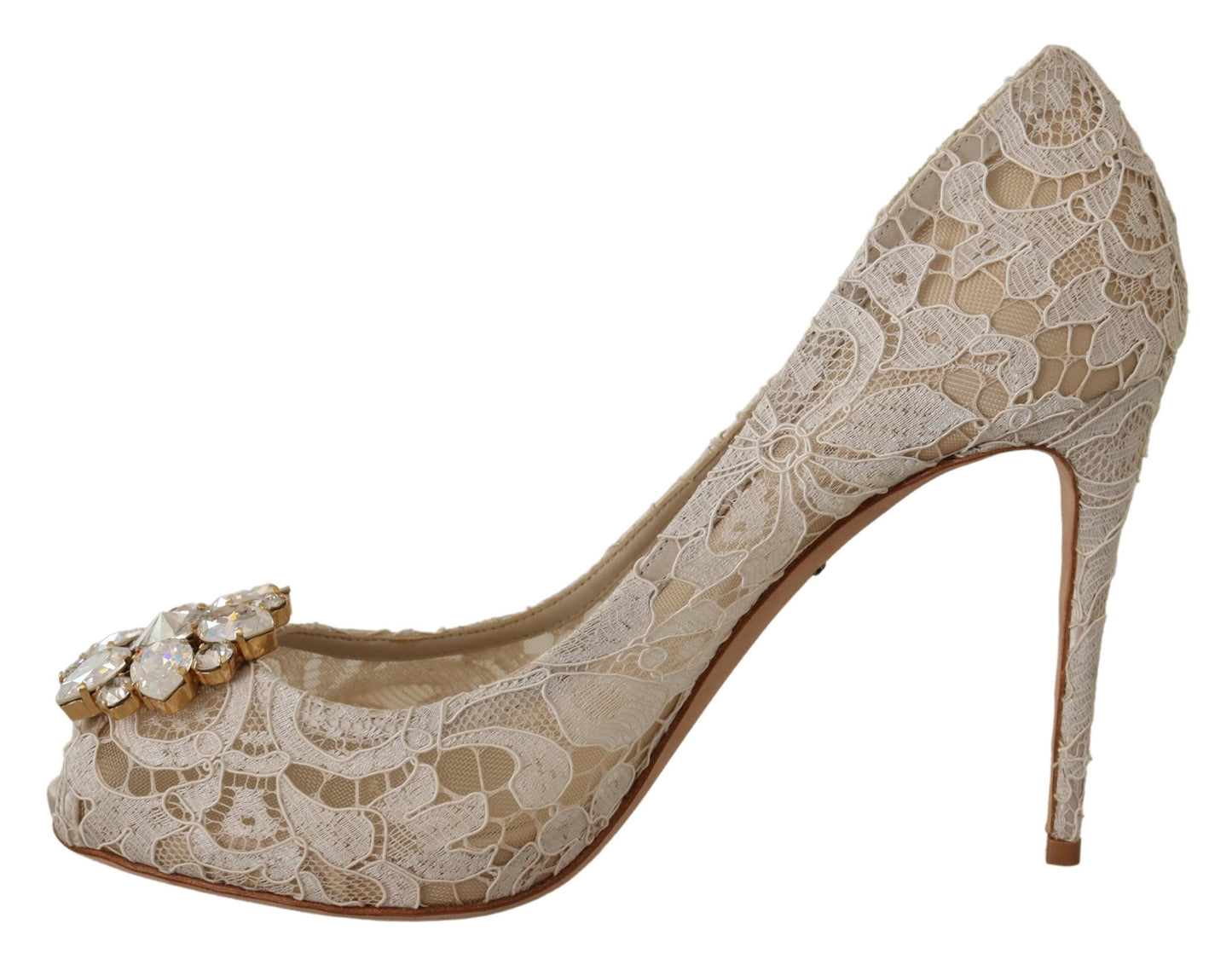 Beige Taormina Spitze Kristalle Pumps Schuhe