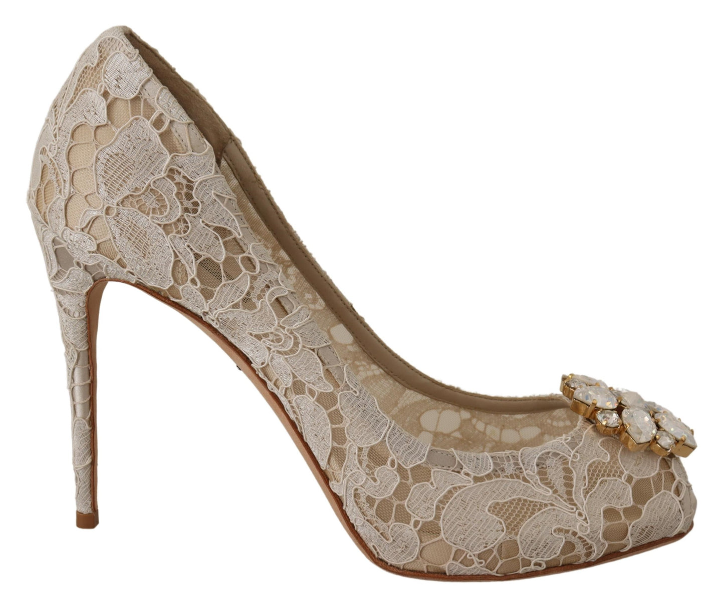 Beige Taormina Spitze Kristalle Pumps Schuhe