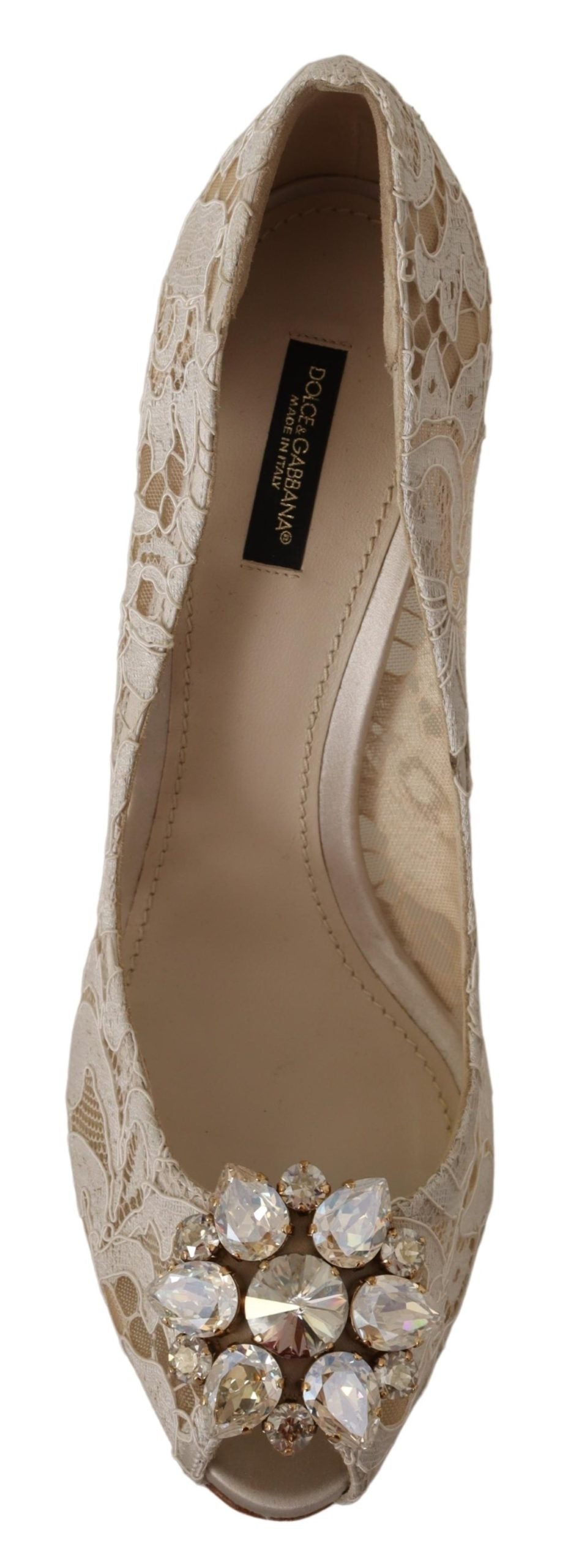 Beige Taormina Spitze Kristalle Pumps Schuhe