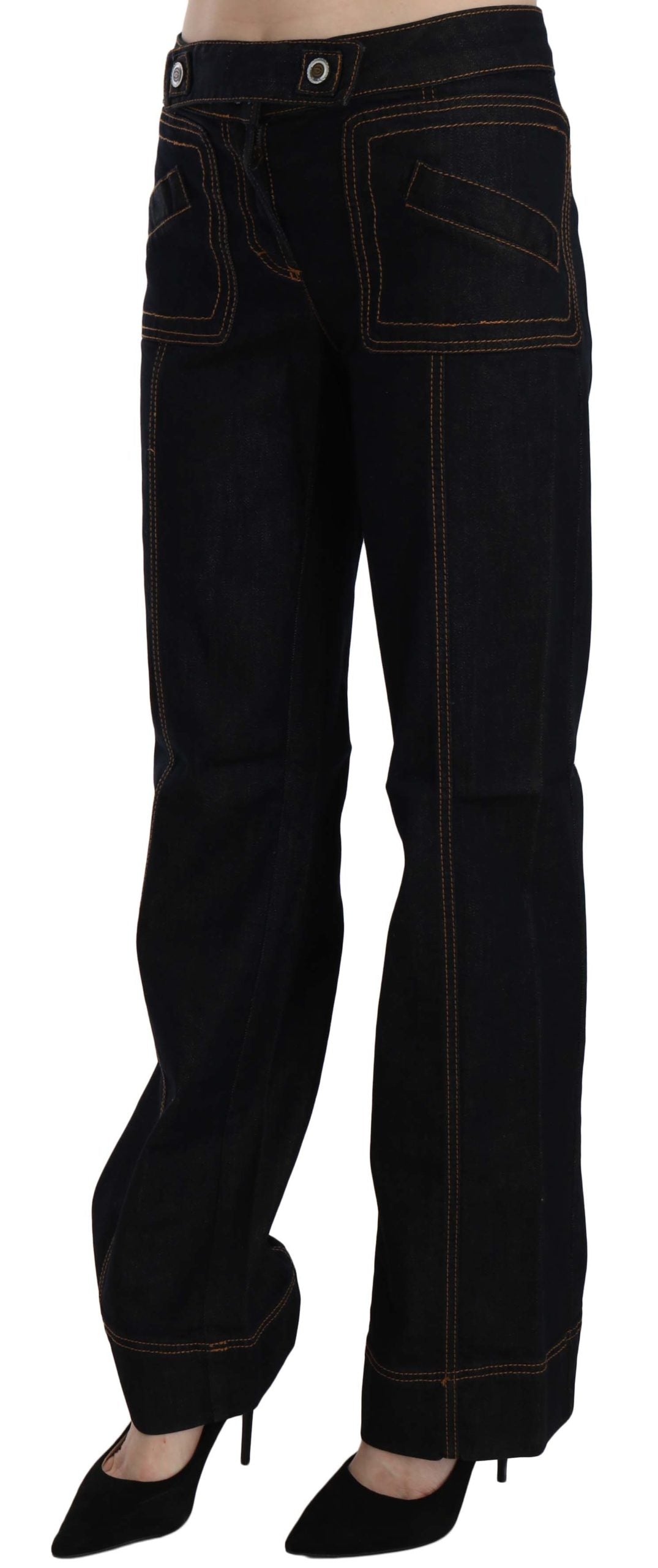 Schwarze Straight Denim-Hose aus Baumwolle mit mittlerer Taille