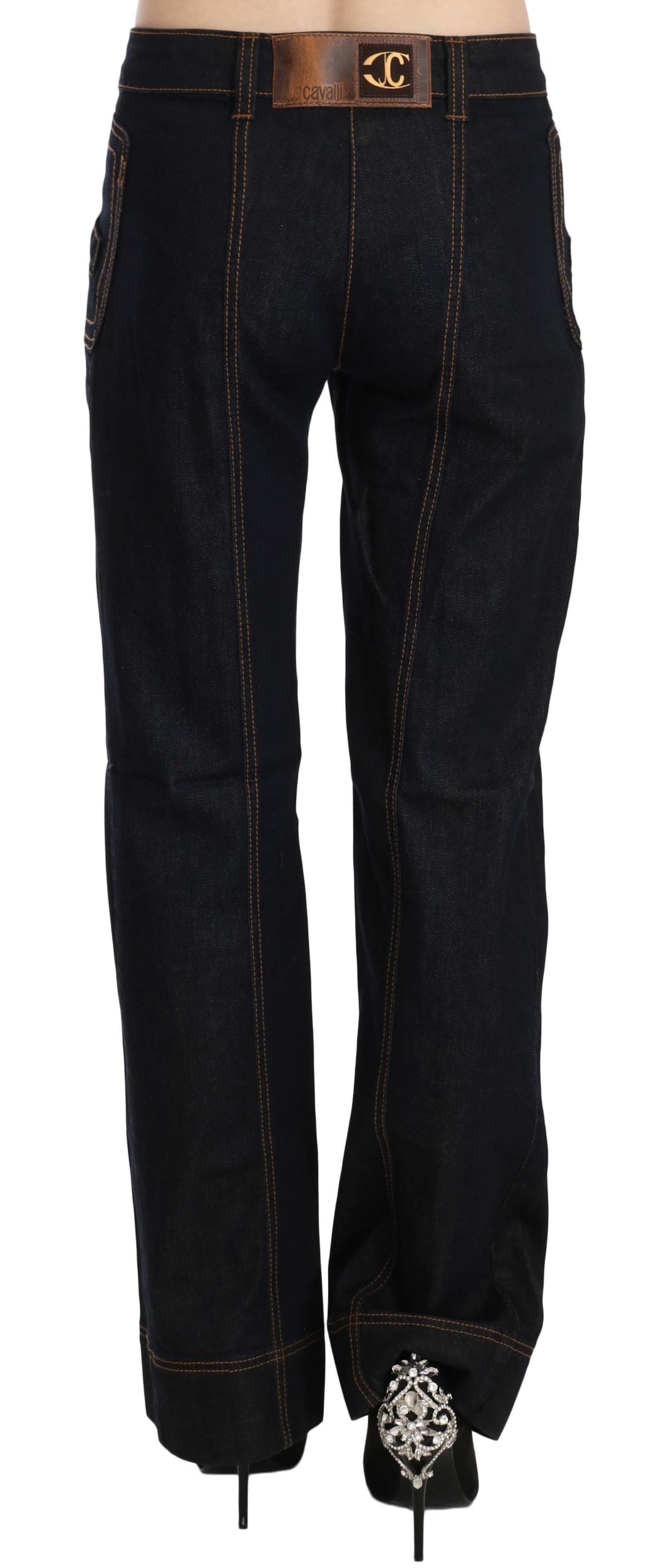 Schwarze Straight Denim-Hose aus Baumwolle mit mittlerer Taille