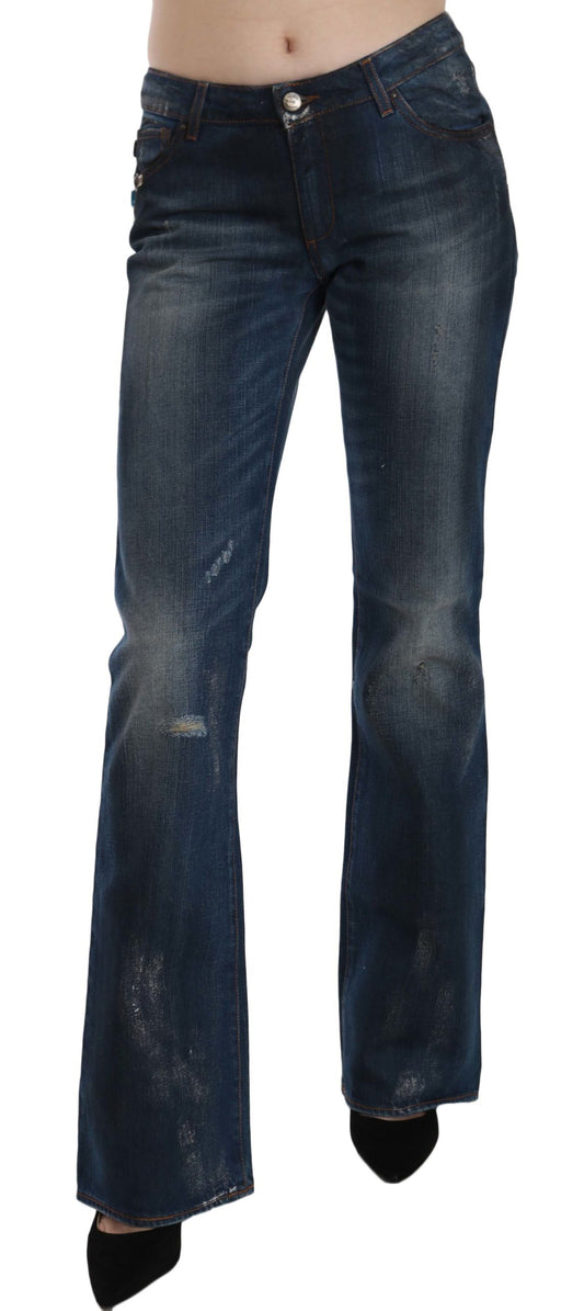 Blau gewaschene Baumwolle mit mittlerer Taille Boot Cut Denim-Hose