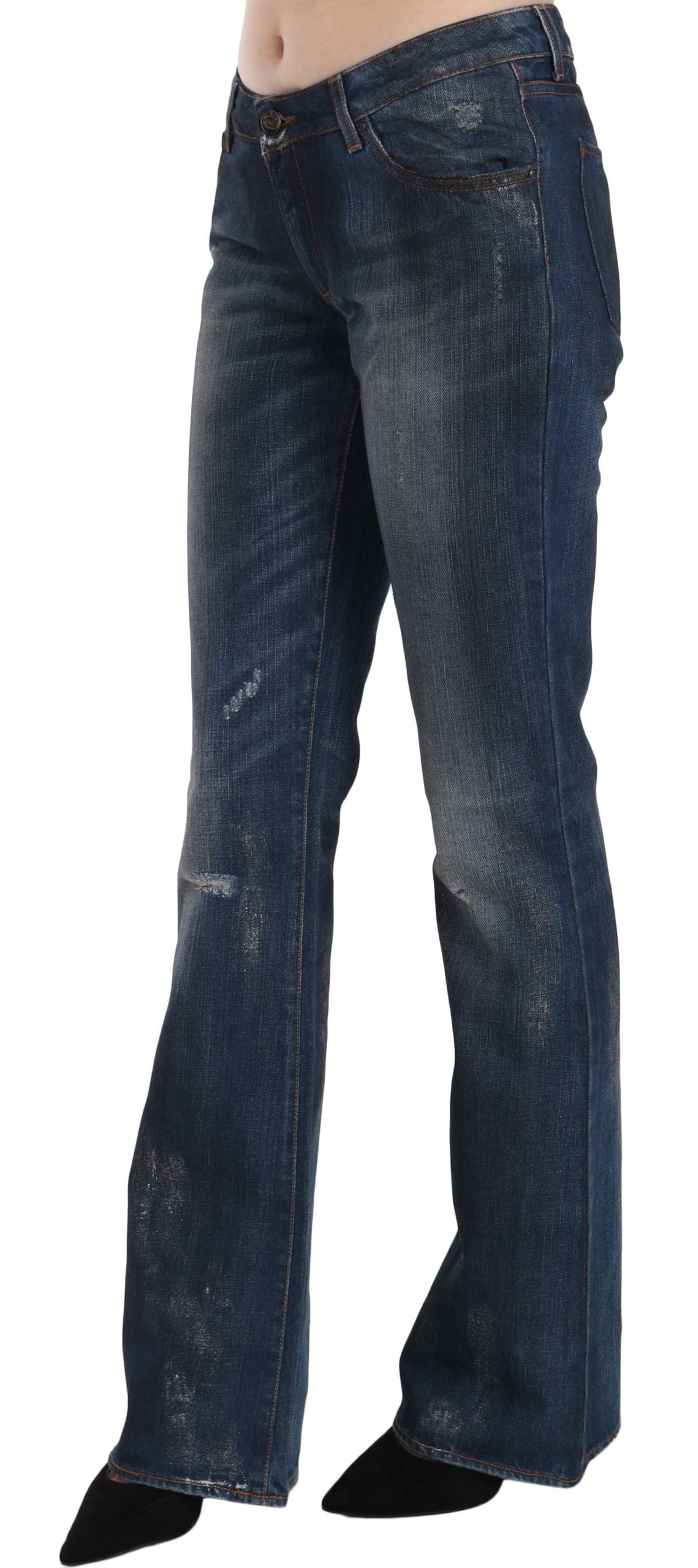 Blau gewaschene Baumwolle mit mittlerer Taille Boot Cut Denim-Hose