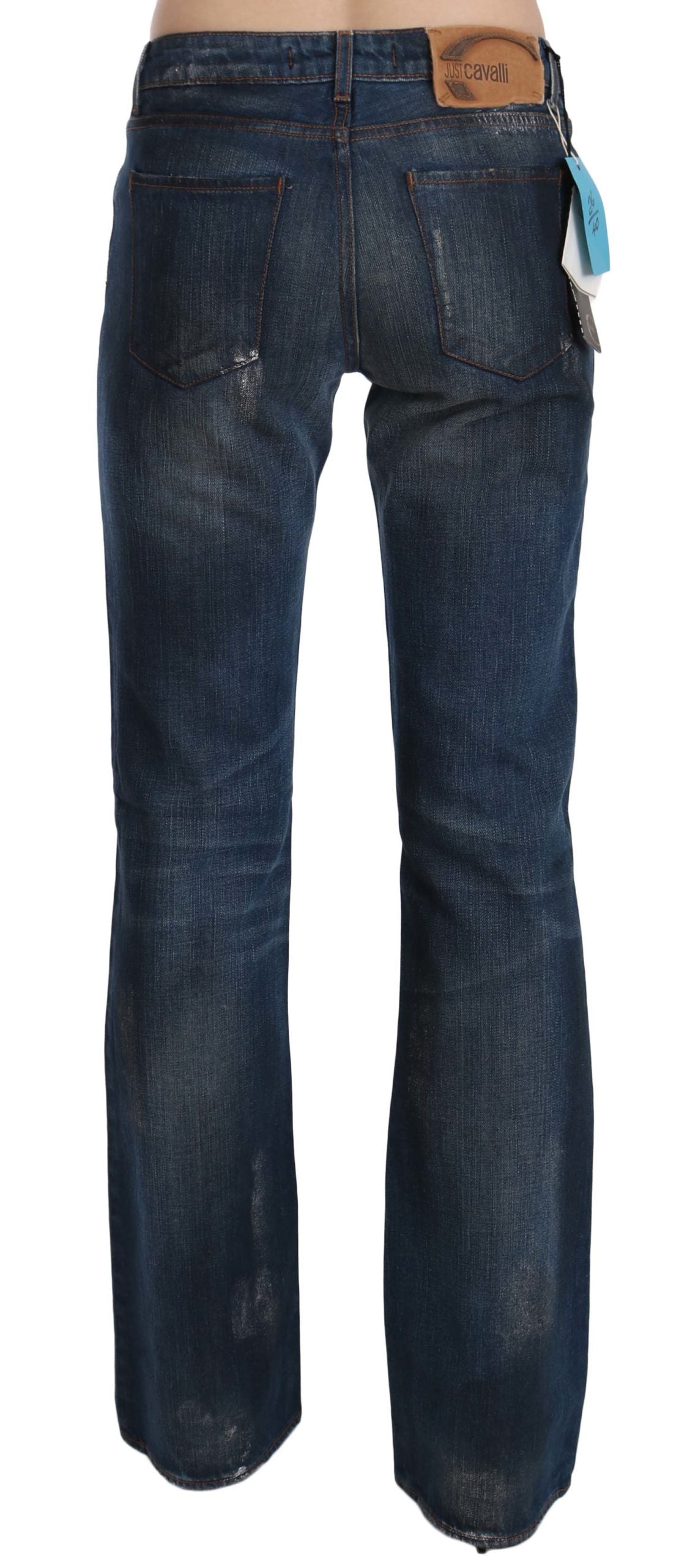Blau gewaschene Baumwolle mit mittlerer Taille Boot Cut Denim-Hose