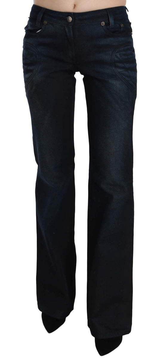 Blau gewaschene Mid Waist Straight Denim-Hose