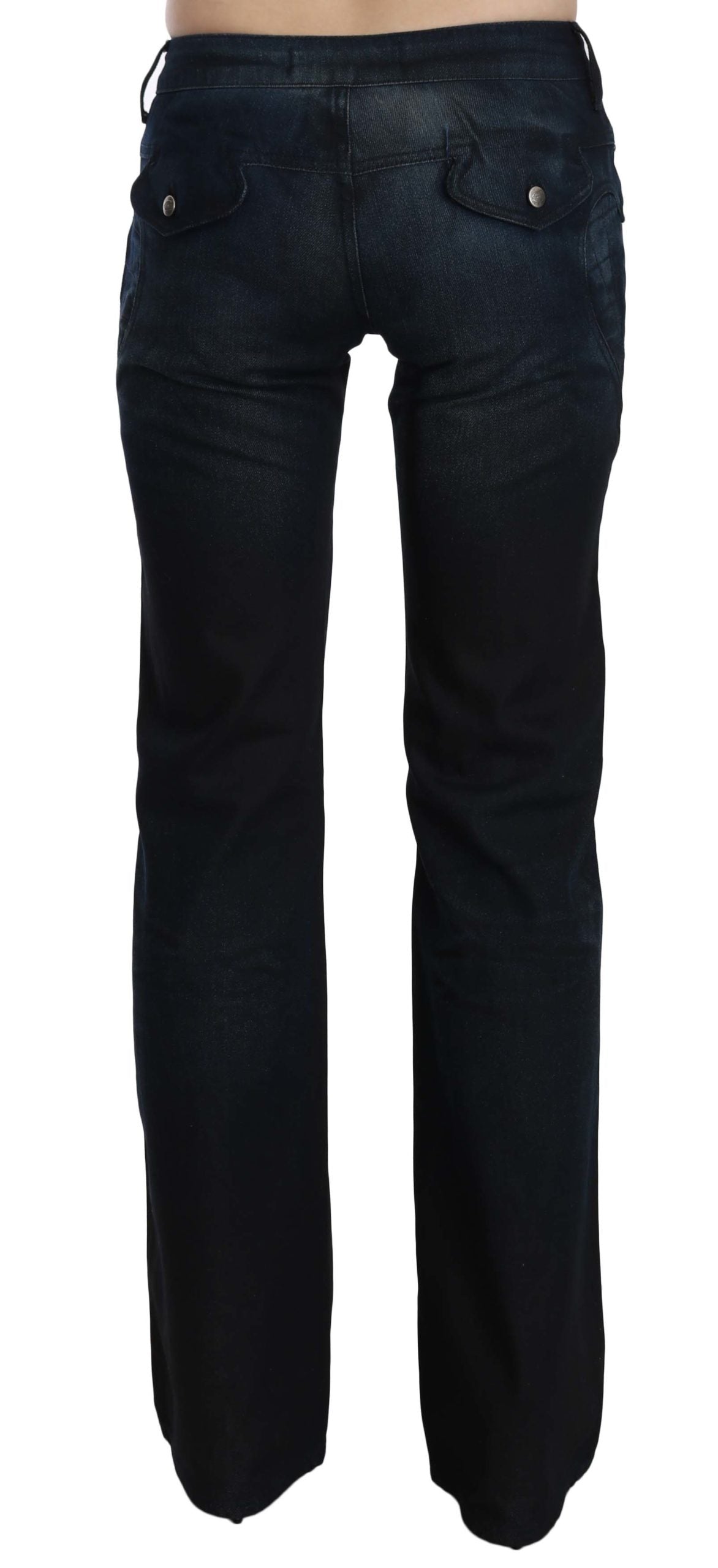 Blau gewaschene Mid Waist Straight Denim-Hose