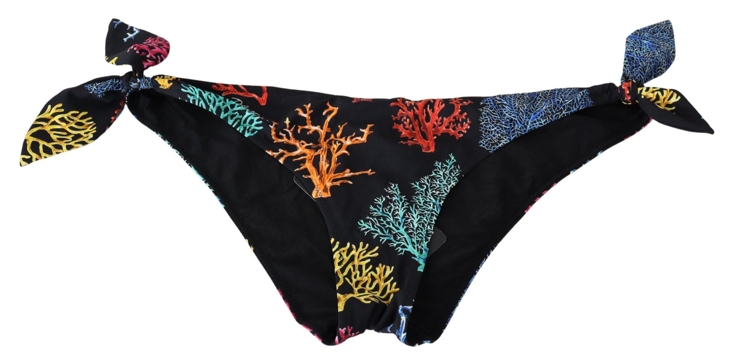 Schwarzer Korallendruck Bademode Beachwear Bikini Bottom