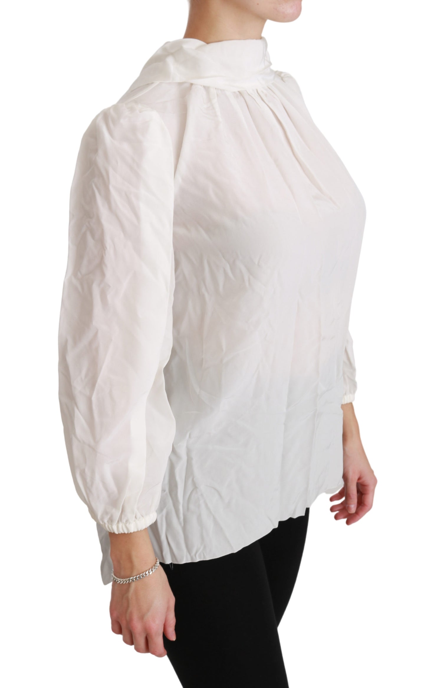Weißer Rollkragen Bluse Shirt Seide Top