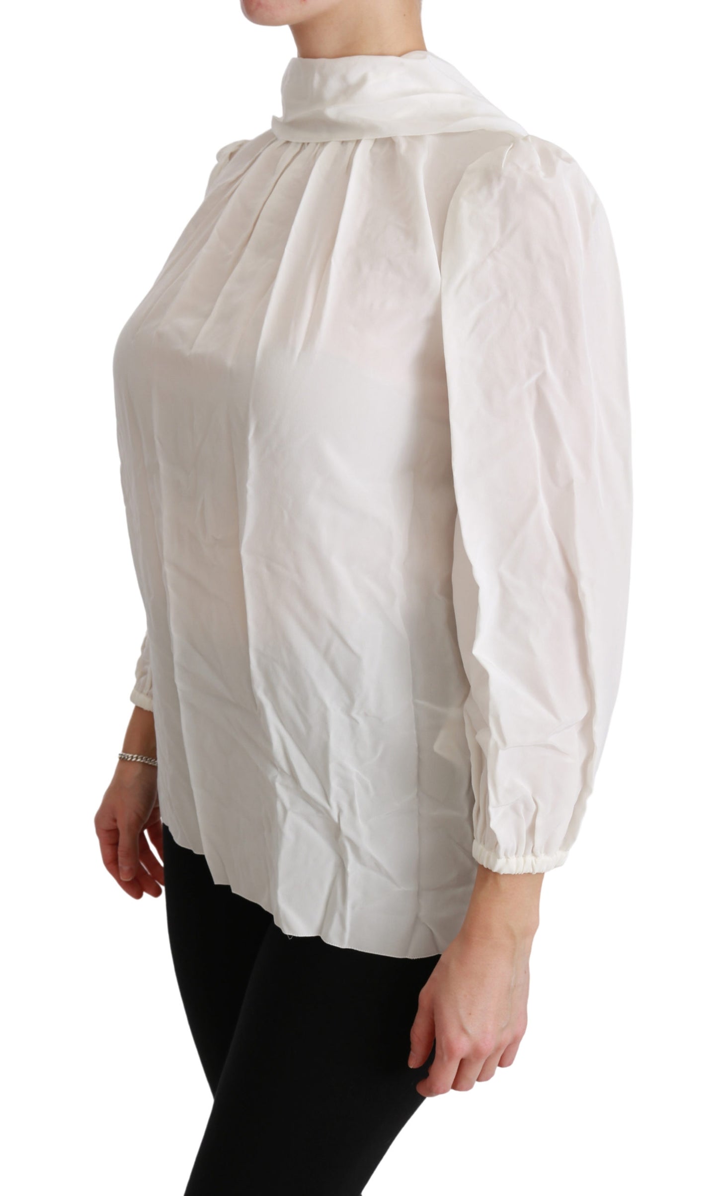 Weißer Rollkragen Bluse Shirt Seide Top