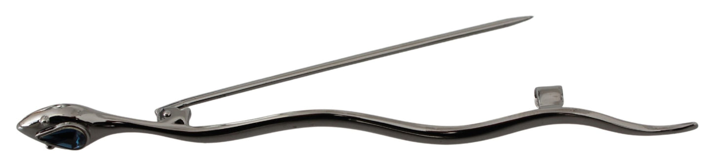 Silber Reversnadel Silber Messing Schlange Blau Kristall Markenbrosche