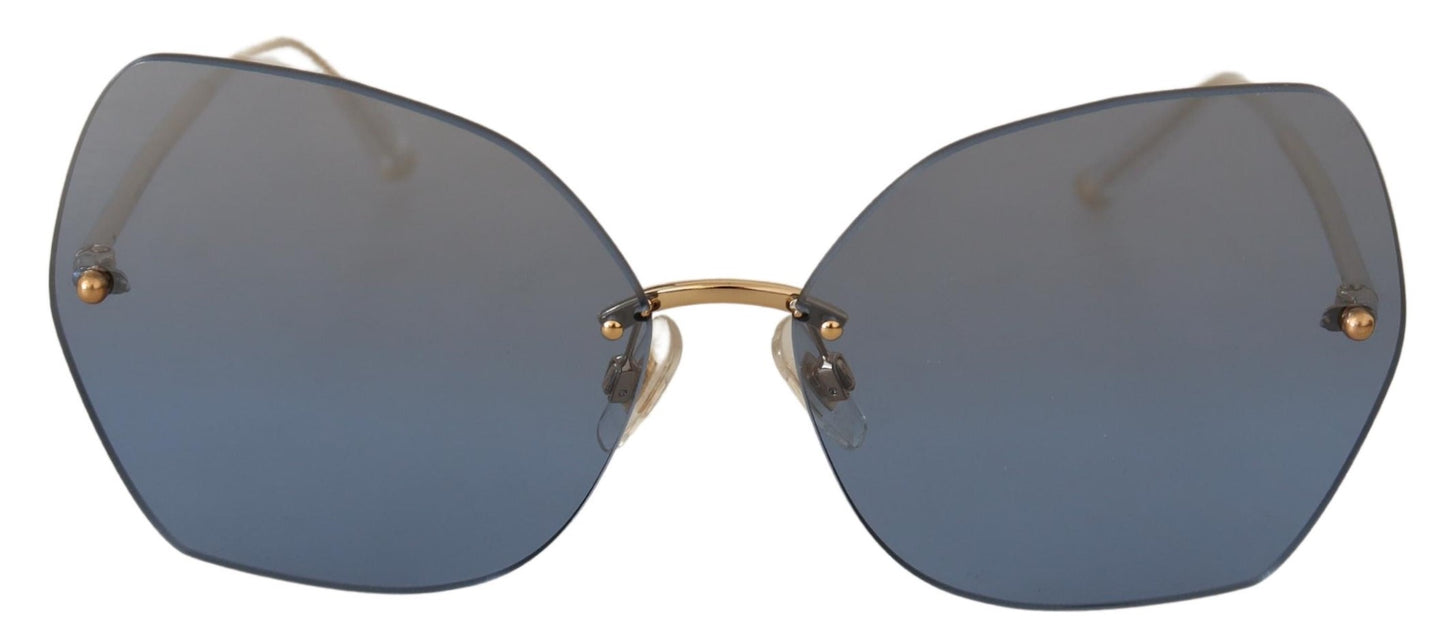 Übergroße Sonnenbrille mit blau-goldenem Schmetterlingslogo