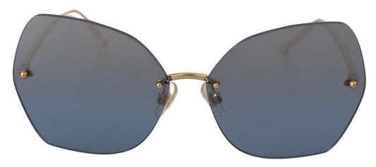 Übergroße Sonnenbrille mit blau-goldenem Schmetterlingslogo