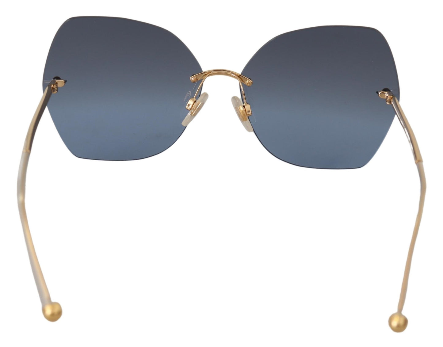 Übergroße Sonnenbrille mit blau-goldenem Schmetterlingslogo