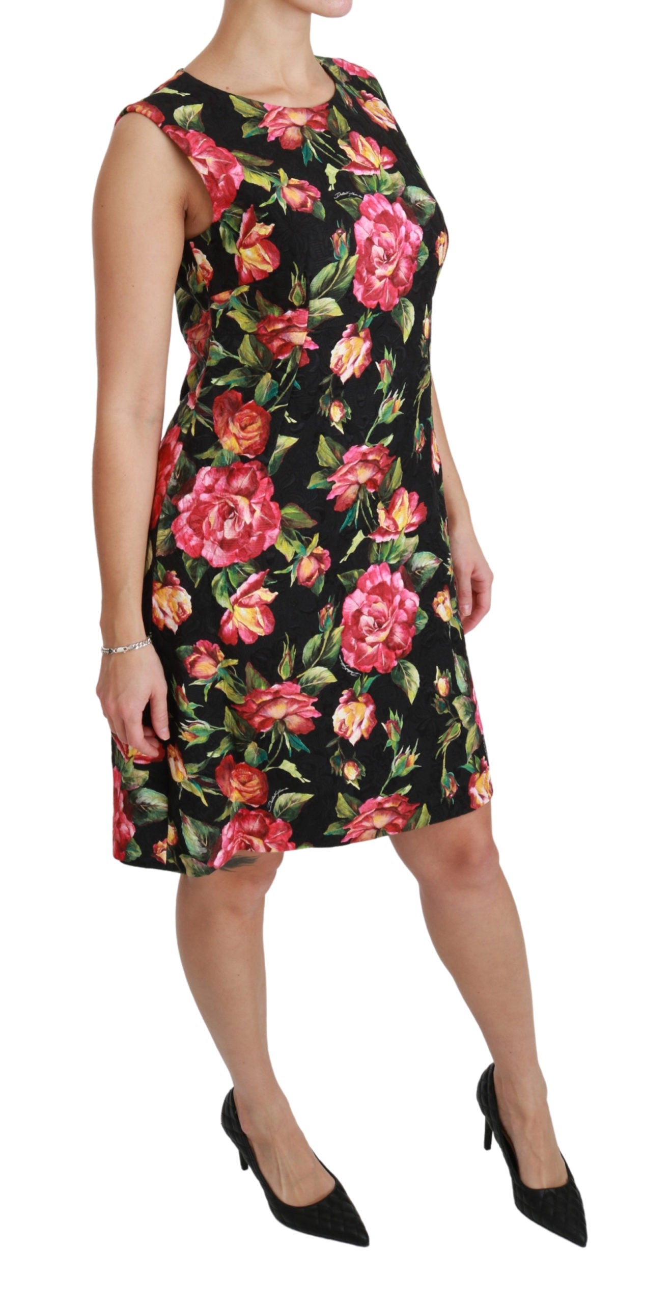 Schwarzes geblümtes A-Linien-Minikleid