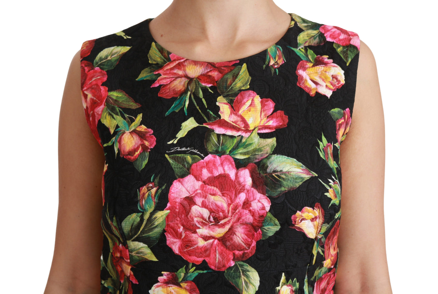 Schwarzes geblümtes A-Linien-Minikleid