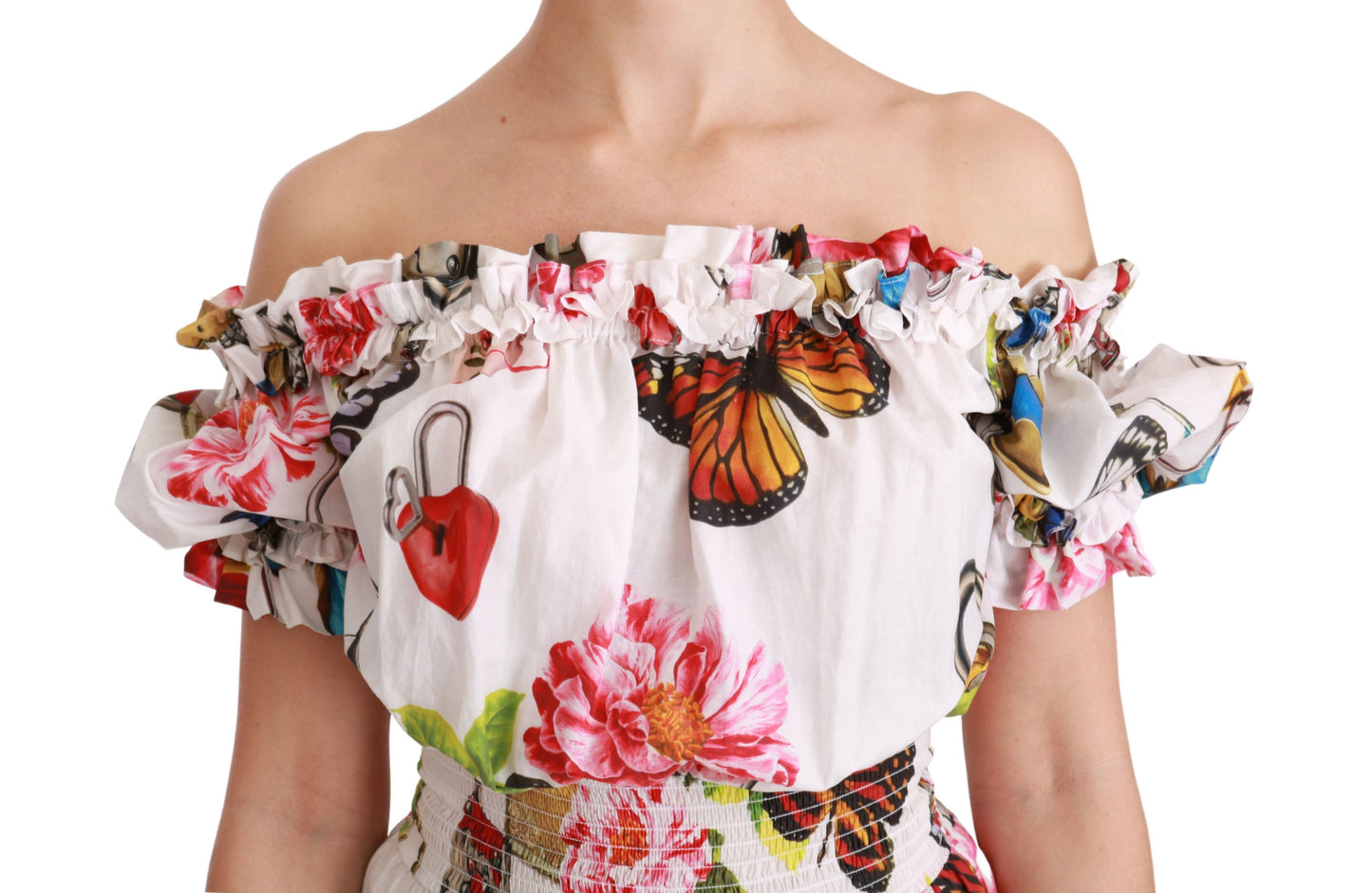 Weißes Märchenkleid aus Baumwolle schulterfrei